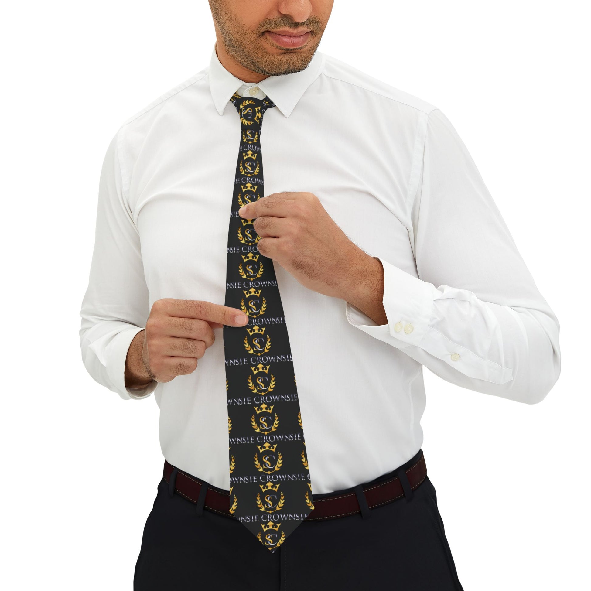 Sie Crown Necktie — Black & Gold (Regal Crest Pattern) - SIE CROWN