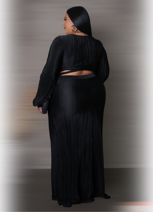 Glam Goddess Black Plissé Cut-Out Maxi Dress - SIE CROWN